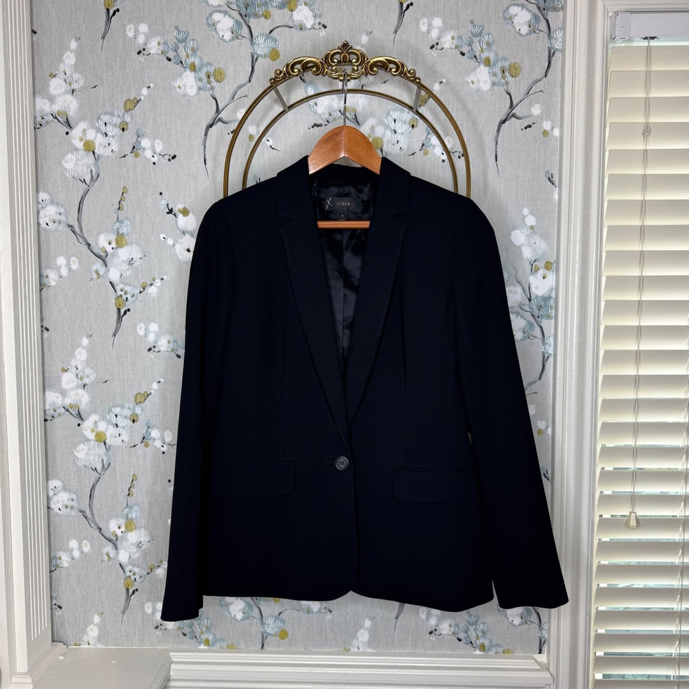 J.Crew Parke Blazer Womens 4 Black Single Button Crepe Suit Jacket RN77388